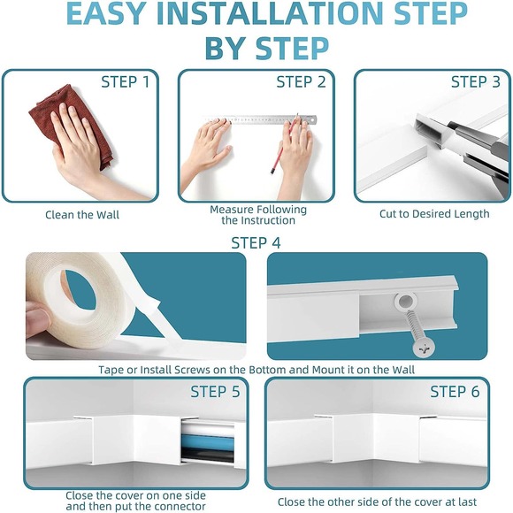 Delamu Cord Cover Kit, 157in Cable Cover Channel, Paintable Cord Concealer - Picture 8 of 11